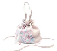 Colcolo Borsa Ricamo Borsa a Tracolla Pochette Secchiello Zainetto con Ricamo su con Frange E Perline Decorative Adatta per Feste a Tema Festival Culturali, Organza Ricamo Fiore Rosa