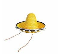 Colcolo Cappello per Bambini Sombrero da Festa Paglia Intrecciata Decorazione con Nappe Stile Messicano Adatto a Celebrazioni Spettacoli Scatti Fotografici, Giallo, Diametro 33-35 Cm