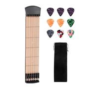 Colcolo Chitarra tascabile a 6 tasti, mini didattica, facile da usare per viaggiare, con custodia in velluto, utile e portatile, con 9 plettri e tastiera, Nero
