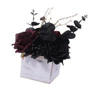 Colcolo Composizione Floreale di Fiori Artificiali di Halloween in Scatola di Legno, Rose Artificiali Gotiche, Ornamento Da Tavolo per Mensola Del Bagno, rosso scuro