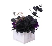 Colcolo Composizione Floreale di Fiori Artificiali di Halloween in Scatola di Legno, Rose Artificiali Gotiche, Ornamento Da Tavolo per Mensola Del Bagno, viola scuro
