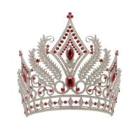 Colcolo Corona da Donna Diadema Tiara Copricapo in Lega con Trama a Filigrana E Incastonati con Base Circolare Stabile E Fascia Regolabile Adatta a Cerimonie, Bianco K-Rosso