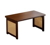 Colcolo Folding Low Desk Tavolino Tatami Pieghevole Tavolo da Pavimento Basso da Tè Bambù E Rattan Plastico Struttura Richiudibile Nessun, 60 Cm, Noce