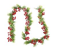 Colcolo Ghirlanda di bacche rosse con foglie, ghirlanda natalizia versatile e realistica, decorazione da appendere per le, decorazioni per