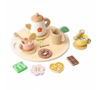 Colcolo Gioco di Ruolo Bambini Kit Tè Giocattolo Teiera Tazze Cucchiaini Snack in Legno Servizio per Merenda Immaginaria Finitura Liscia per Presa Sicura , Fiore