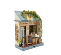 Colcolo Kit in Miniatura Caffetteria Gatto Modellino Caffè Legno Fai da Te con Contatore Frontale Sgabelli Menu a Cavalletto Adatto per