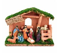 Colcolo Presepe con Fattoria e Figurine Dettagliato Presepe da Tavolo Rustico Set di Presepi con Fattoria per Centrotavola Natalizie, Mensola del Trayecto, Natività A