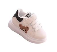 Colcolo Scarpe Da Ginnastica Antiscivolo per Neonati, Basse, con Chiusura a Strappo E Ricamo di Orsetto, Leggere, Casual, in Morbida Pelle PU, Scarpe Da Passe, Nero 14 cm, Taglia unica bambino