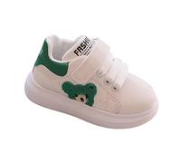Colcolo Scarpe Da Ginnastica Antiscivolo per Neonati, Basse, con Chiusura a Strappo E Ricamo di Orsetto, Leggere, Casual, in Morbida Pelle PU, Scarpe Da Passe, Verde 15cm, Taglia unica bambino