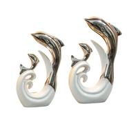 Colcolo Scultura Moderna Ceramica Delfino Argento Bianco Decorazione Casa Opera d'Arte Elegante per Tavolo Ingresso Libreria Soggiorno Camera Letto, Italiano: