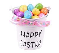 Colcolo Secchiello per Raccogliere Le Uova di Pasqua, Leggero, Stile Cartoon, Versatile, con Cestino per La Caccia Alle Uova di Pasqua Come Souvenir Della Fes, Fiocco Stampato Rosa