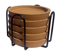 Colcolo Set di 5 Sottobicchieri Rotondi in Sughero con Bordo E Supporto in Ferro. Ideali per Feste, Ristoranti, Bar E Come Isolante Termico.