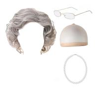 Colcolo Set di Parrucche da Nonna per Halloween, Parrucca Corta e riccia da Nonna, Regalo, Decorazioni da Donna per Carnevale, spettacoli, Feste a Tema, Grigio Scuro