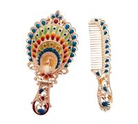 Colcolo Set di pettini per specchi antichi Specchietto a mano in rilievo Stile retrò per le donne Pettine cosmetico per capelli in metallo da tavolo Specchio, Pavone