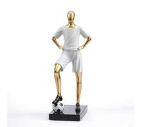 Colcolo Trofeo Calcio Statua Scultura Figura Decorativa Moderna Stile Minimale con Pallone Base Rettangolare Stabile in Ferro Adatta per Soggiorno Libreria, Calciatore Che Calpesta La Palla Bianco