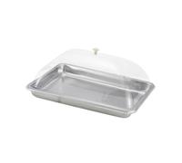 Colcolo Vassoio in Acciaio Inox con Coperchio Trasparente per Servire Torte, Pratico Vassoio Multifunzionale con Coperchio per Feste E Dessert, 45x35x5cm