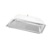 Colcolo Vassoio in Acciaio Inox con Coperchio Trasparente per Servire Torte, Pratico Vassoio Multifunzionale con Coperchio per Feste E Dessert, 50x35x2cm