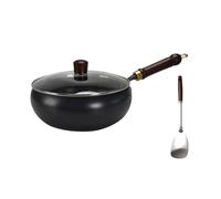 Colcolo Wok Cinese, Padella a Gas, Manico Ergonomico, Spatola con Coperchio E Fondo Piatto per Ristorante, Casa, Cucina, Campeggio, Hotel, Copertura in vetro da 24 cm