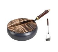 Colcolo Wok Cinese, Padella a Gas, Manico Ergonomico, Spatola con Coperchio E Fondo Piatto per Ristorante, Casa, Cucina, Campeggio, Hotel, Copertura in legno da 26 cm