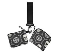 Cold Metal Gear Rock Skull Custodie per carte da donna porta carte portamonete piccolo portamonete staccabile con portachiavi per lavoro e viaggi, 2 pezzi, Teschio di roccia ingranaggi metallo, 1