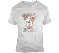 COLD-PRESSED LEMON English Bulldog T-Shirt Dog Tee Life Is Not Where You Go Its Who Grey M