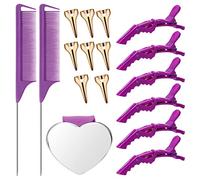Coldairsoap Set di 17 strumenti di separazione dei capelli, inclusi 8 pezzi di anelli di separazione dei capelli, 2 pezzi pettine a coda di topo in metallo, 6 pezzi clip per sezionare i capelli con supporto magnetico per perno da cucito per intrecciare (viola)