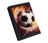 Coldinair Portafoglio a tre ante per ragazzi per bambini 9-12 portafoglio in tela portamonete borsa borsa per ragazzo per bambini 6-8 9-12 8-10 portafoglio novità, Stampa di calcio con acqua di fuoco