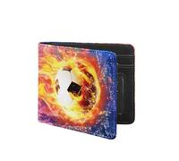 Coldinair Portafoglio da uomo con stampa personalizzata in pelle PU con blocco RFID portafogli per uomini ragazzi con finestre ID e slot per carte di credito, Fuoco Calcio, Taglia unica, moderno