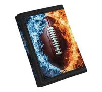 Coldinair Portafoglio in tela con stampa alla moda per adolescenti, bambini, ragazzi, ragazze, sottile RFID Trifold portafogli per viaggi scuola, Calcio Bruciante Fuoco Acqua, Taglia unica