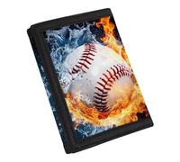 Coldinair Portafoglio in tela con stampa alla moda per adolescenti, bambini, ragazzi, ragazze, sottile RFID Trifold portafogli per viaggi scuola, Fuoco Acqua Baseball, Taglia unica