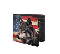 Coldinair Portafoglio per ragazzi e adolescenti, per bambini, in pelle, per bambini e ragazzi, Lupo Bandiera USA, moderno