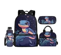 Coldinair Zaino per la scuola materna con lucertola dei cartoni animati per ragazzi di 6-8 anni scuola materna elementare scuola materna e scatola per il pranzo grande capacità astuccio portaborraccia