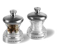 Cole & Mason Button Macina Sale e Pepe Macinatura Regolabile, Acrillo 6.5cm | Piccolo Manuale Macinasale e Mancinapepe Set, Macina Spezie Ideale per i Viaggi, Campeggio, Garanzia a Vita sul Meccanismo