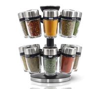 Cole & Mason Cambridge Porta Spezie per Cucina, 360 ° Portaspezie 16 Barattoli di Spezie con Coperchi, Organizer, Acciaio Inossidabile, Vetro, Spezie, Erbe incluse, H121808