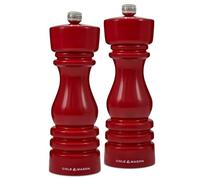 Cole & Mason H233101 London Rosso Lucido Macina Sale e Pepe, Precision+/Macinatura Regolabile, Legno di Faggio, 180mm, Pacco Regalo, Include 2 x Macinini, Garanzia a Vita sul Meccanismo
