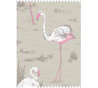 Cole & Son Tessuto Flamingos Linen Union - White & Fuchsia on Taupe
