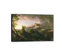Cole Thomas Il corso dell'Impero The Savage State 1836 Postato di pittura paesaggistica Stampa su tela per camera da letto Office di soggiorno decorazioni da parete 30x20cm(12x8in)Cornice nera