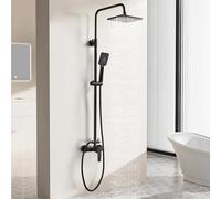 Coleniny Colonna Doccia con Miscelatore Nero, Sistema Doccia con Soffione Pioggia 8 Pollici, Flessibile Doccia 150cm, 3 Doccetta a Spruzzo, Saliscendi Doccia Regolabile Acciaio Inox 80-120cm