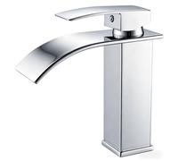 Coleniny Rubinetto Bagno Lavabo Cascata, Miscelatore Lavabo Bagno in Ottone, Rubinetto Monocomando per Lavandino, Rubinetto Bagno Cascata Stile Moderno, Valvola di Ceramica, Cromato