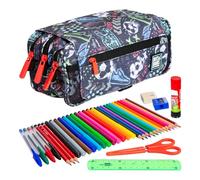 ColePack Design - Astuccio portapenne triplo con 3 cerniere e materiale scolastico di prima marca incluso, coppia, Scuola