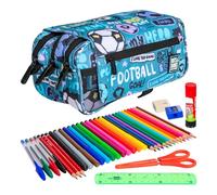 ColePack Design - Astuccio portapenne triplo con 3 cerniere e materiale scolastico di prima marca incluso, eroe, Scuola