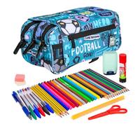 ColePack Design - Astuccio portapenne triplo con 3 cerniere e materiale scolastico di prima marca incluso, eroe, Borse scolastiche