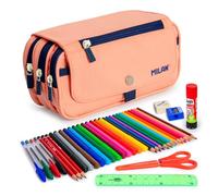 ColePack Eco - Astuccio portapenne triplo con 3 cerniere e materiale scolastico di prima marca incluso, Rosa 1918, Moderno