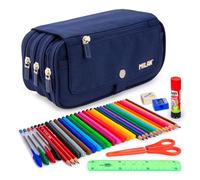 ColePack Eco - Astuccio portapenne triplo con 3 cerniere e materiale scolastico di prima marca incluso, Blu 1918, Moderno