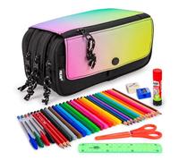 ColePack Eco - Astuccio portapenne triplo con 3 cerniere e materiale scolastico di prima marca incluso, tramonto, Moderno