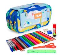 ColePack Eco - Astuccio portapenne triplo con 3 cerniere e materiale scolastico di prima marca incluso, Blueodyssey, Moderno