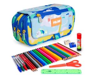 ColePack Eco - Astuccio portapenne triplo con 3 cerniere e materiale scolastico di prima marca incluso, Blueodyssey, Moderno