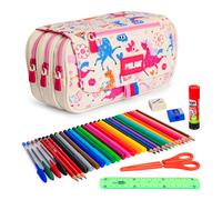 ColePack ECO Milano - Tripla Valigetta con 3 Cerniere e Materiale Scolastico Incluso. Flowicorn
