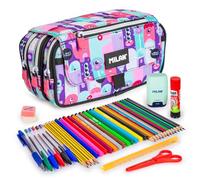 ColePack Pro - Astuccio portapenne triplo con 4 cerniere e materiale scolastico di prima marca incluso, Extraterrestri, Borse scolastiche