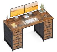 Coleshome Scrivania con 8 Cassetti in Tessuto, 120x48cm Scrivania per Computer, Scrivania Salvaspazio Tavolo Ufficio per Studio, Camera da Letto, Marrone